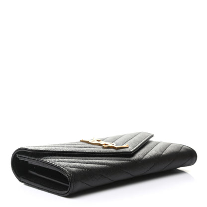 Saint Laurent Grain De Poudre Matelasse Chevron Monogram Flap Wallet Black 4 of 8