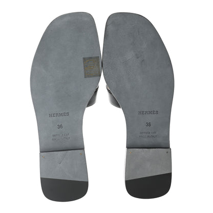 Hermes Box Calfskin Oran Sandals 36 Black 14 of 16