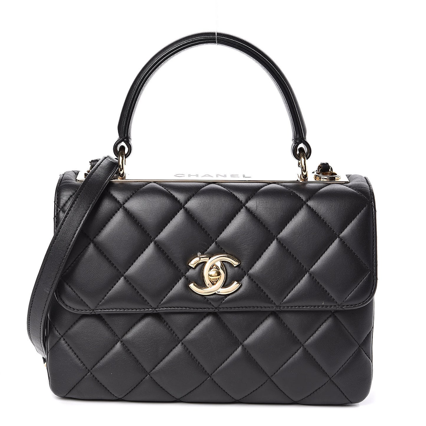 Lambskin Quilted Small Trendy CC Dual Handle Flap Bag Black