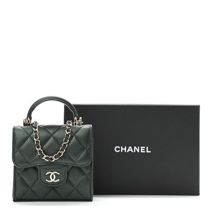 Chanel Iridescent Lambskin Quilted Top Handle Clutch With Chain Dark Green 11 of 11