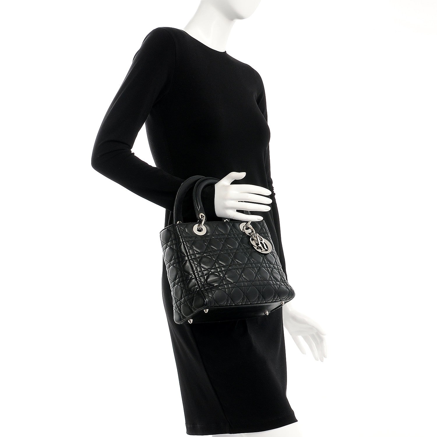 Christian Dior Lambskin Cannage Medium Lady Dior Black 2 of 7