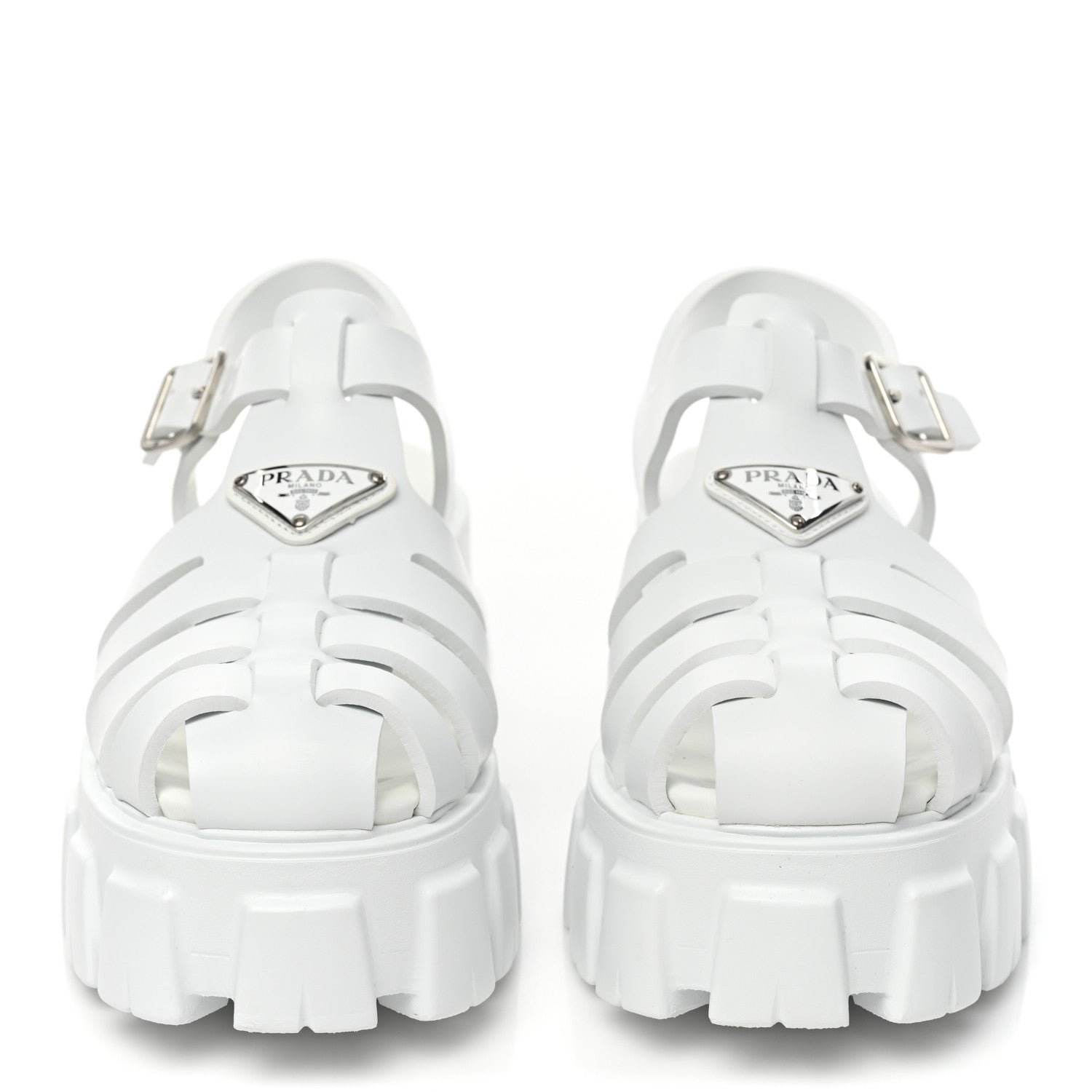 Prada Foam Rubber Metal Triangle Logo Monolith 55mm Cage Sandals 40 White 2 of 10