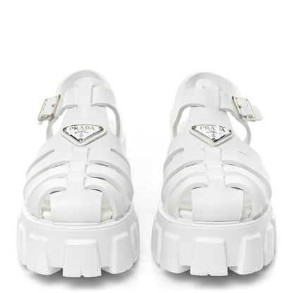 Prada Foam Rubber Metal Triangle Logo Monolith 55mm Cage Sandals 40 White 2 of 10