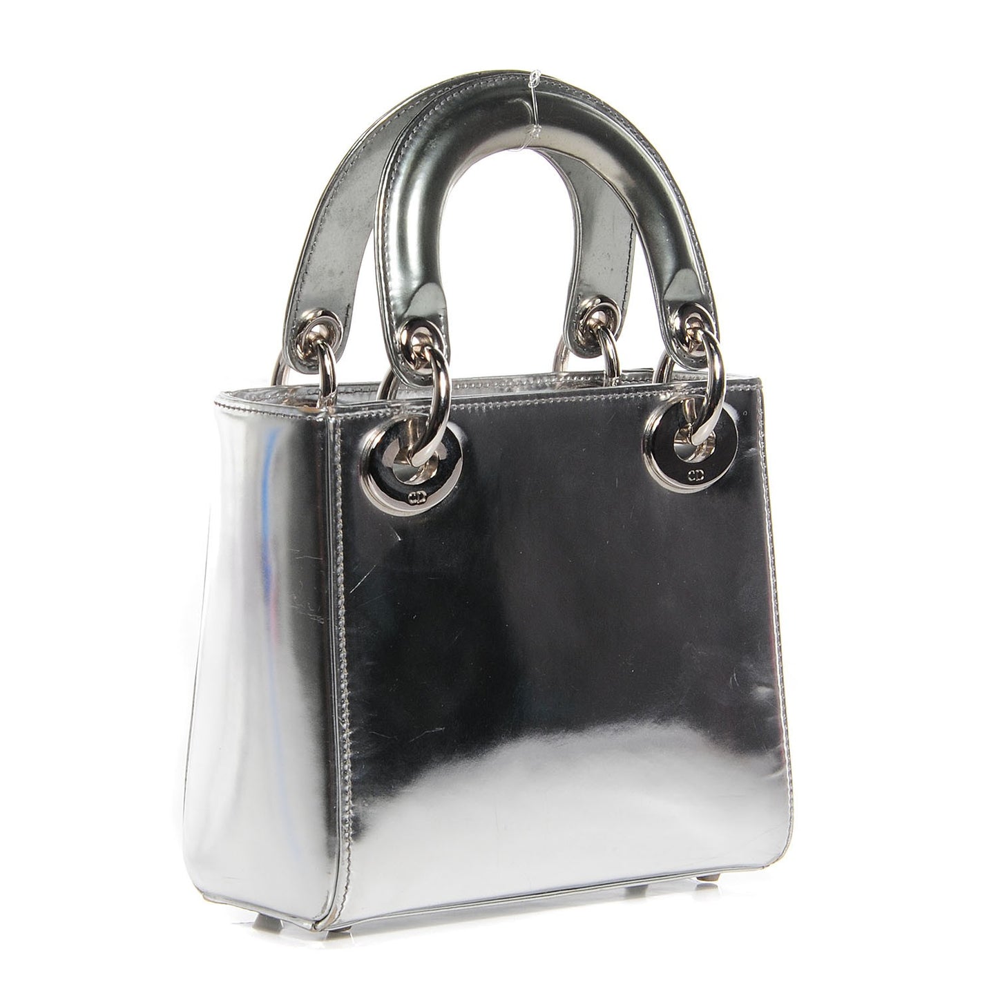 Metallic Calfskin Mini Lady Dior Silver