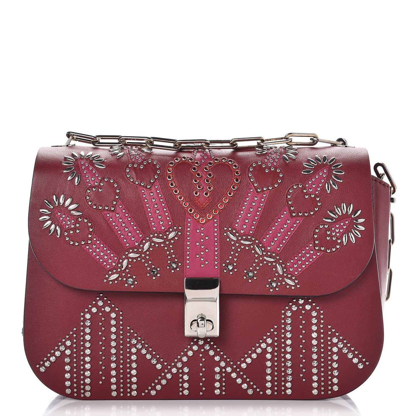 Vitello Loveblade Embellished Chain Flap Bag Rubino