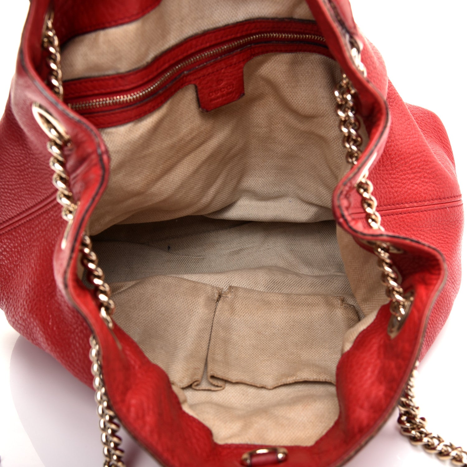 Gucci Pebbled Calfskin Medium Soho Chain Shoulder Bag Tabasco Red 5 of 13