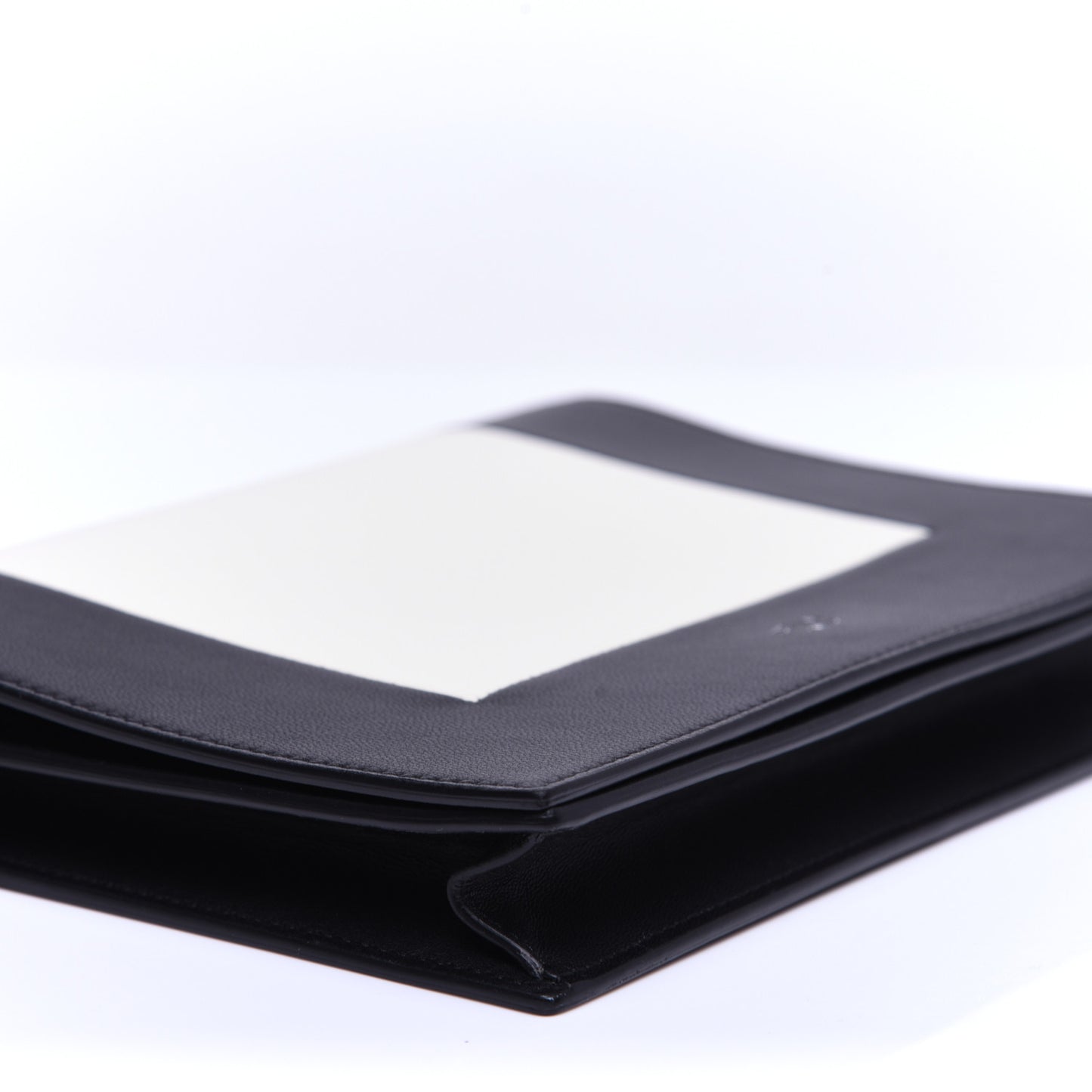Smooth Lambskin Frame Evening Chain Clutch Black White