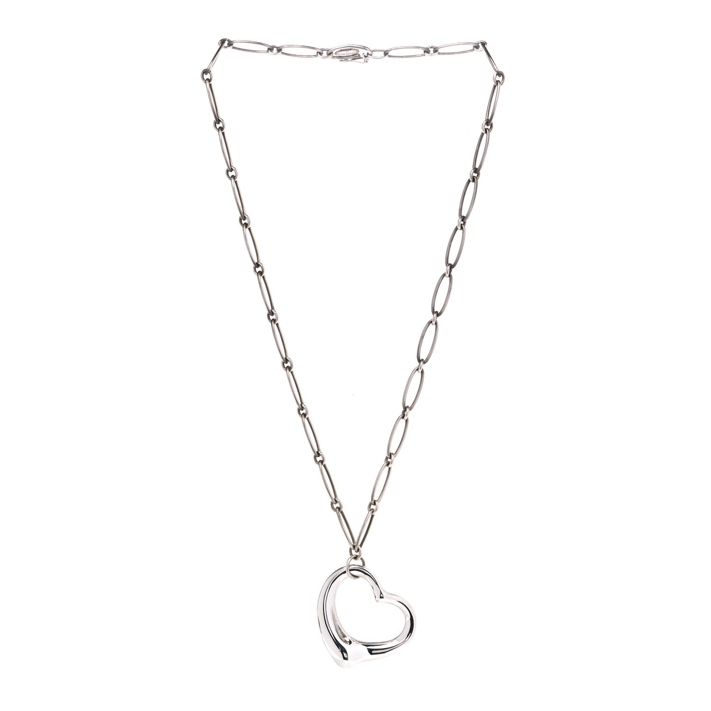 Sterling Silver 35mm Elsa Peretti Open Heart Link Pendant Necklace