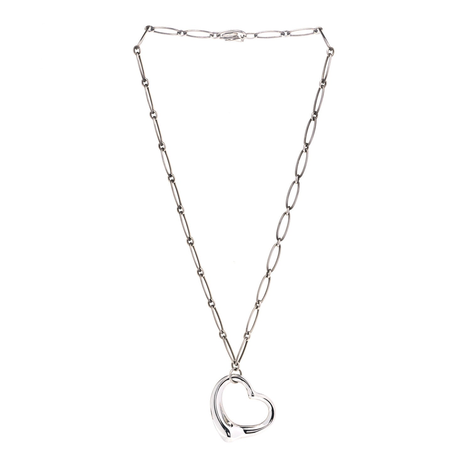 Tiffany Sterling Silver 35mm Elsa Peretti Open Heart Link Pendant Necklace 2 of 6