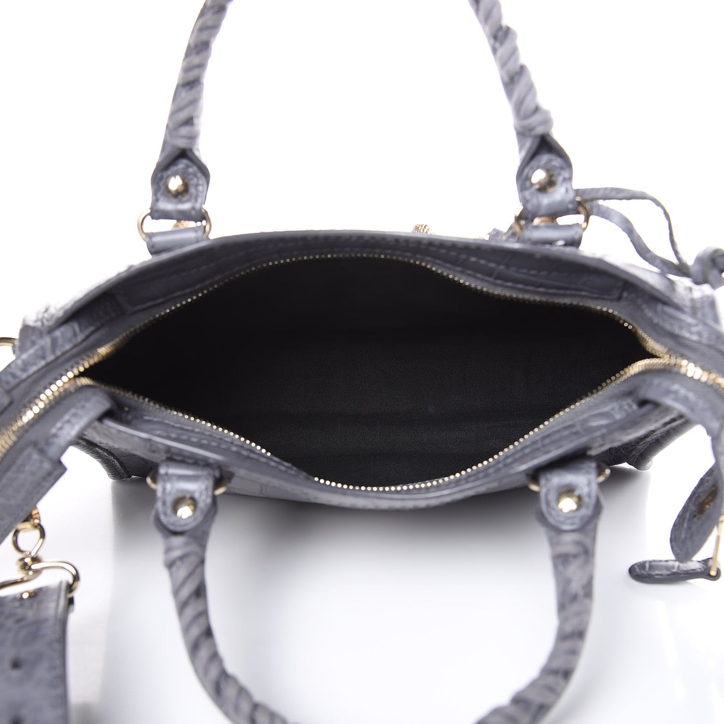 Calfskin Crocodile Embossed Giant 12 Gold Hardware Mini City Gris Beton