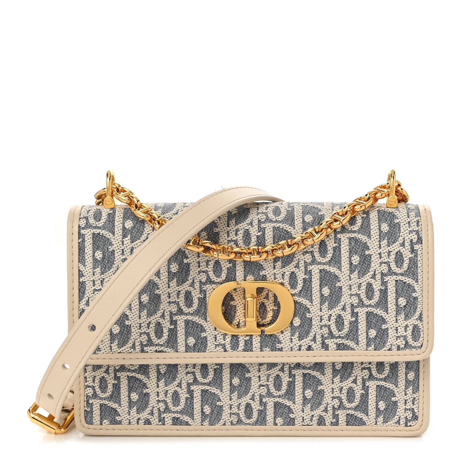Christian Dior Oblique Chambray Raffia Effect Smooth Calfskin Mini Miss Caro Bag Blue Light Biscuit 1 of 11