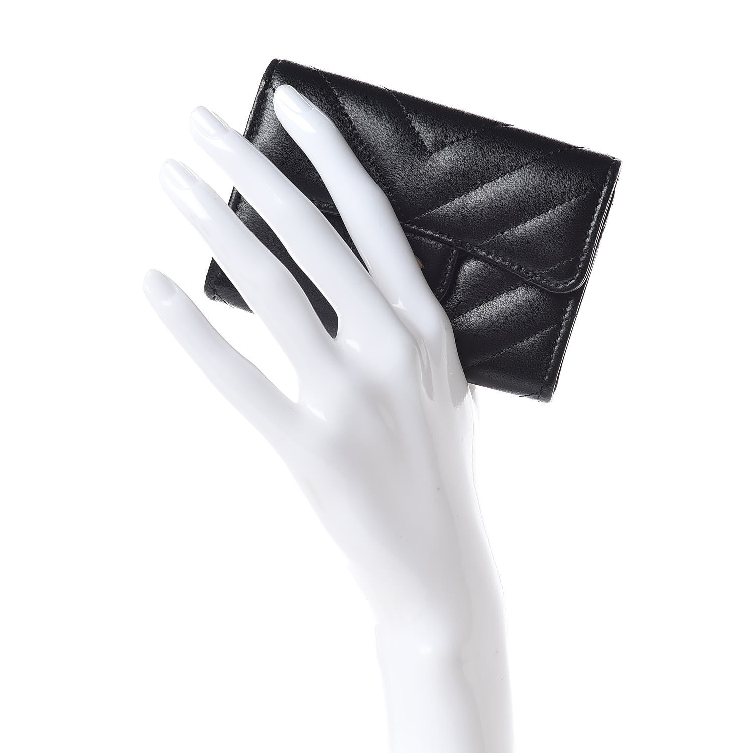 Chanel Lambskin Chevron Quilted Flap Card Holder Black 2 of 12
