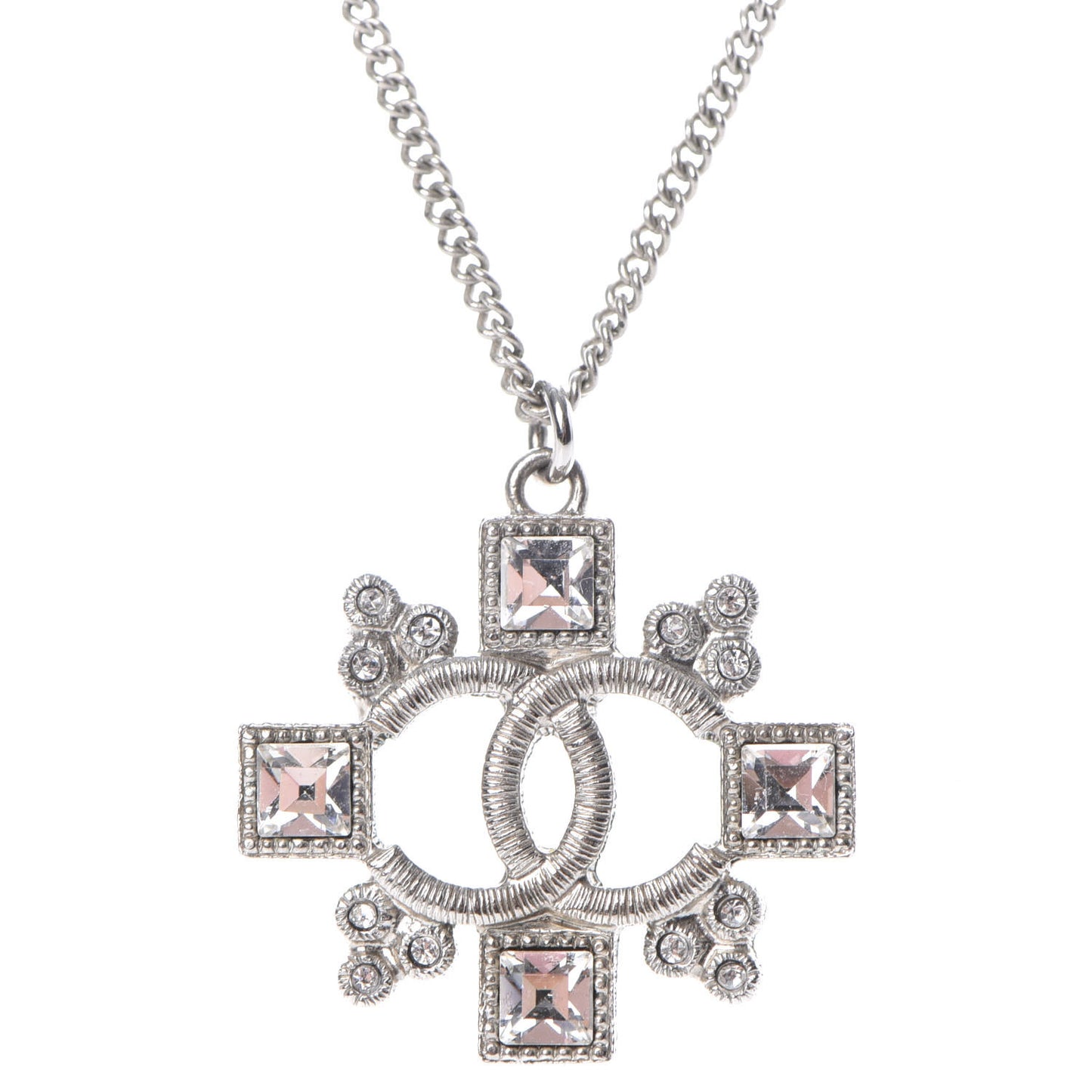 Crystal CC Pendant Necklace Silver