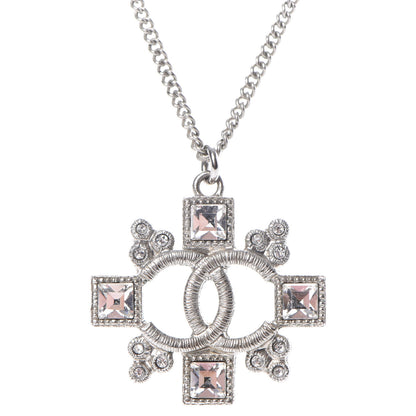 Chanel Crystal CC Pendant Necklace Silver 4 of 8