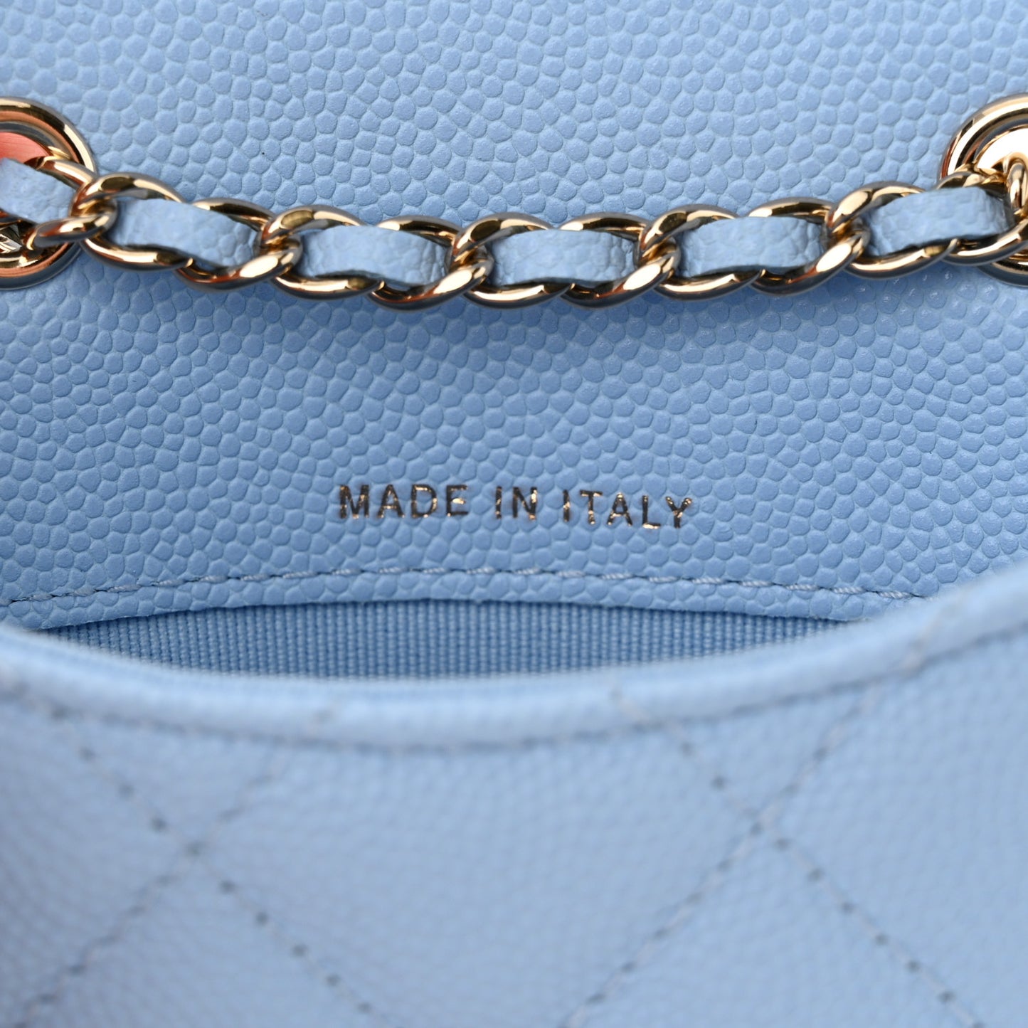 Caviar Quilted Mini Chain Belt Bag Light Blue