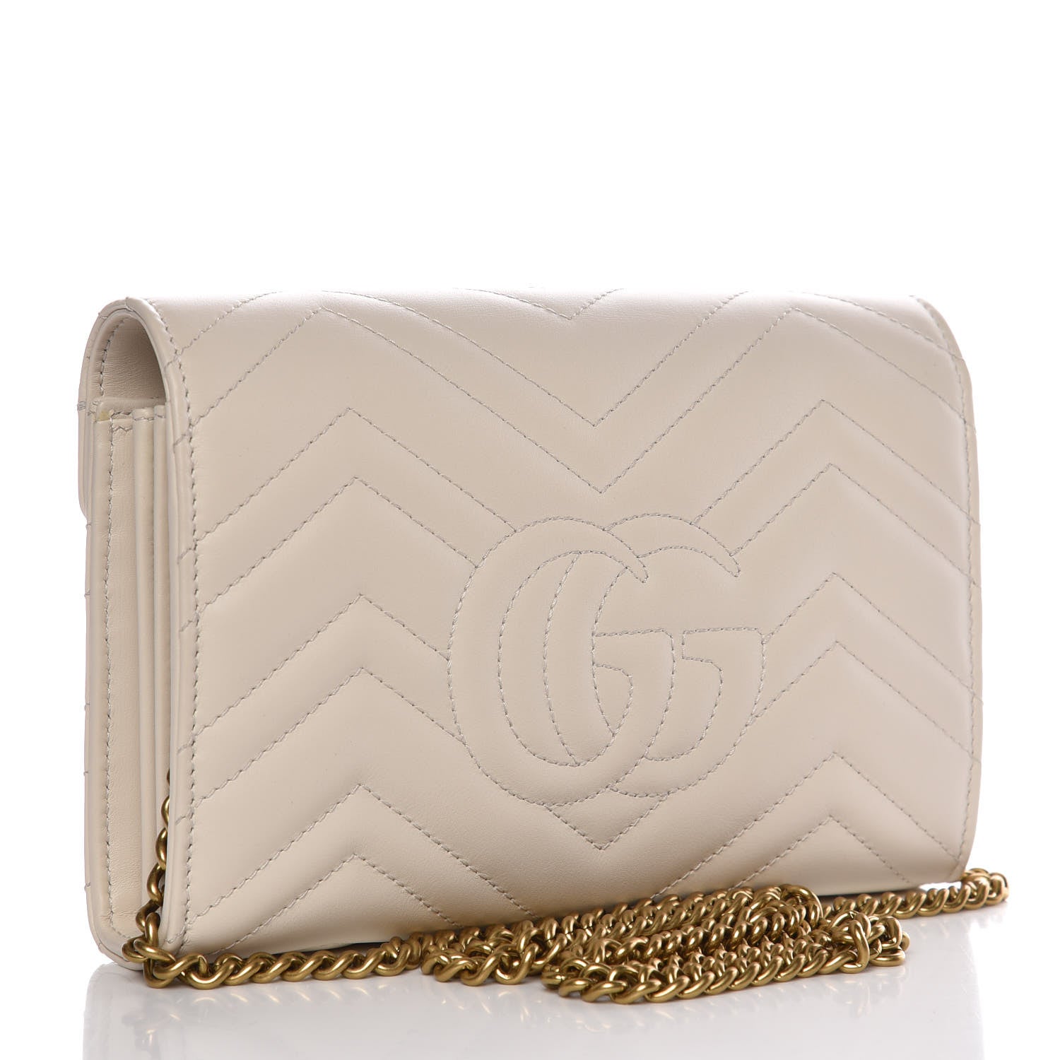 Gucci Calfskin Matelasse GG Marmont Chain Wallet Mystic White 4 of 9