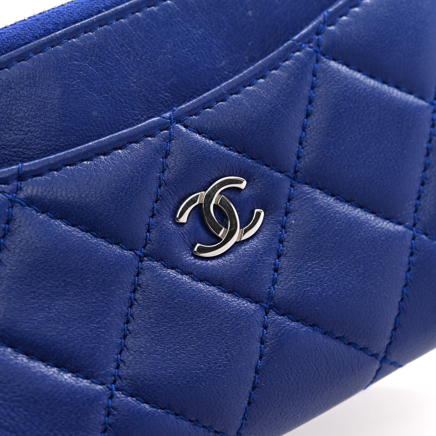 Chanel Lambskin Quilted CC Zip Around Card Holder Blue 8 of 9