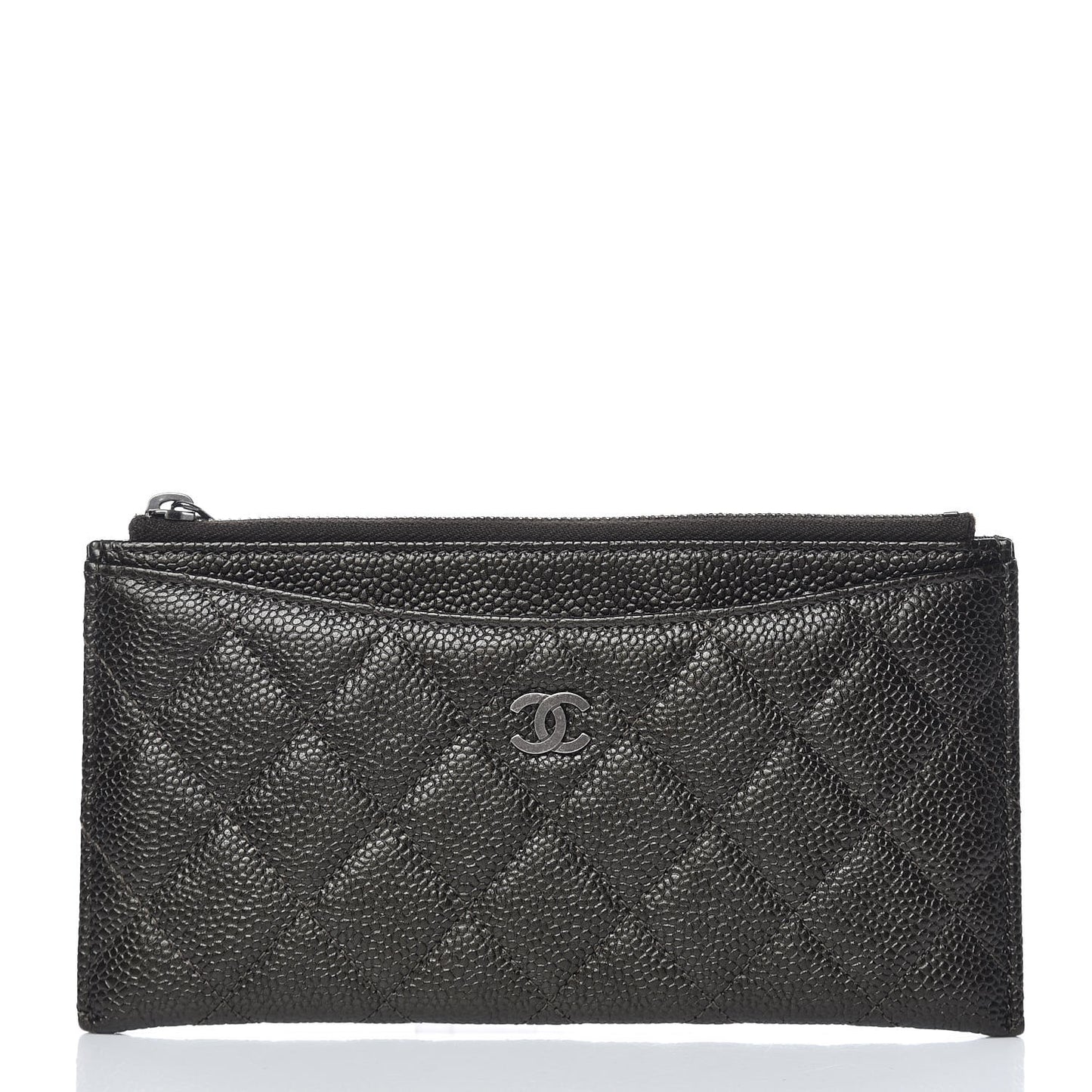 Caviar Quilted Classic Zip Pouch Dark Green
