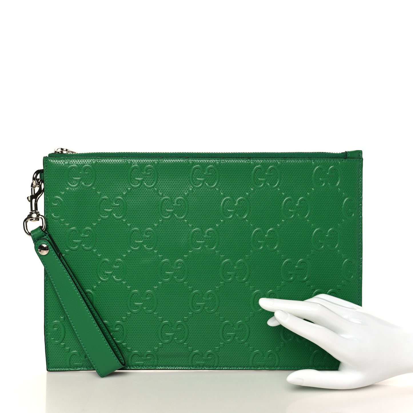 Calfskin GG Tennis Embossed Wristlet Pouch New Shamarock