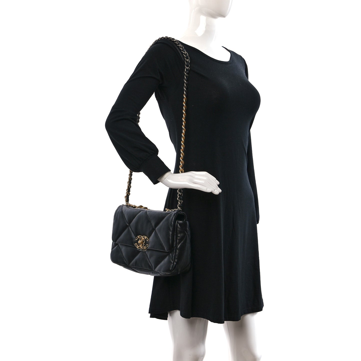 Goatskin Quilted Medium Chanel 19 Flap Black