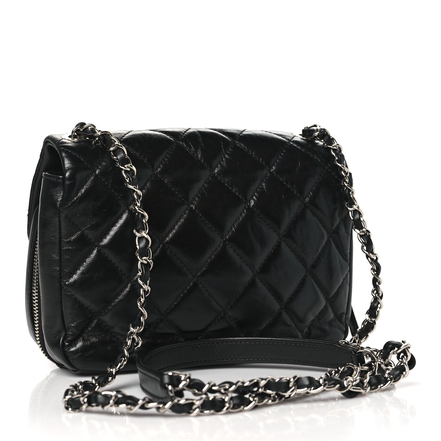 Aged Calfskin Quilted Express Zip Around Flap Black