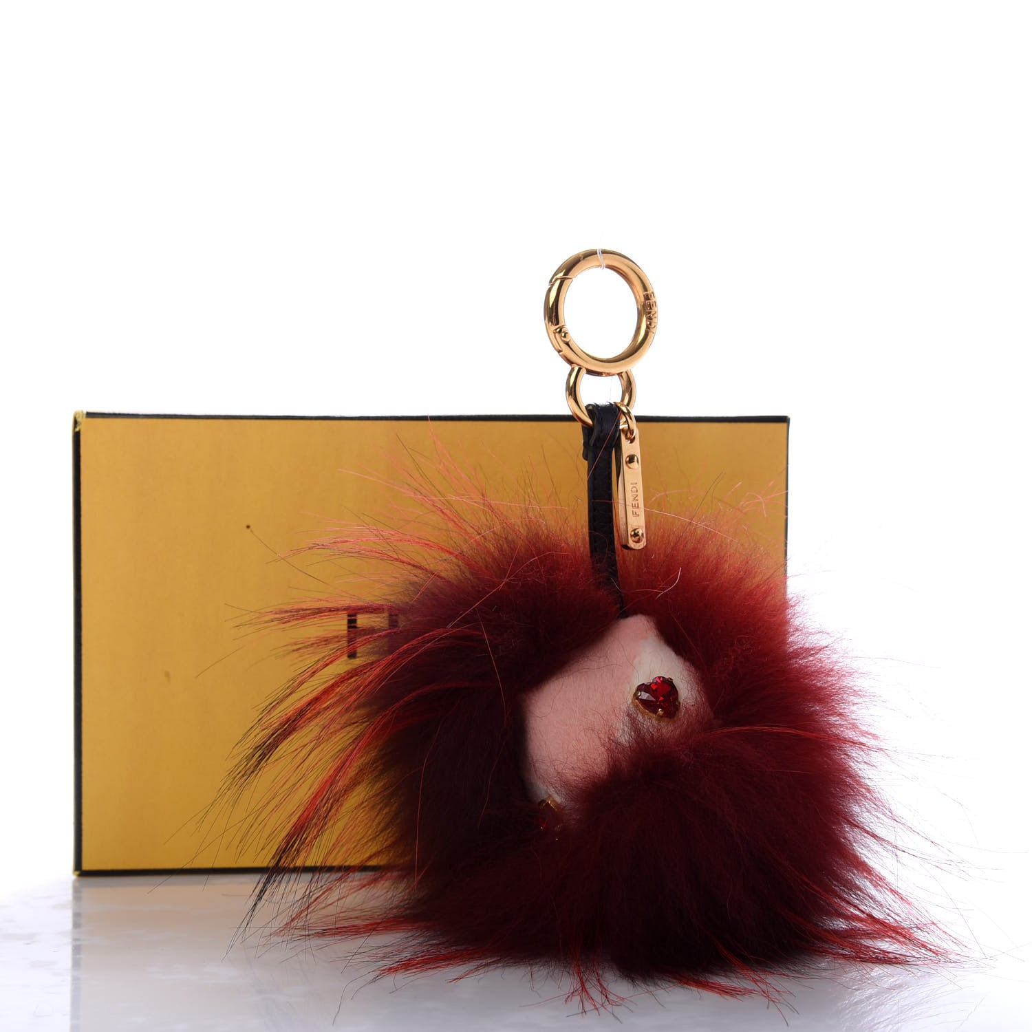 Fendi Rabbit Mink Fox Fur Hearty Monster Bag Bug Charm Red Pink 4 of 4