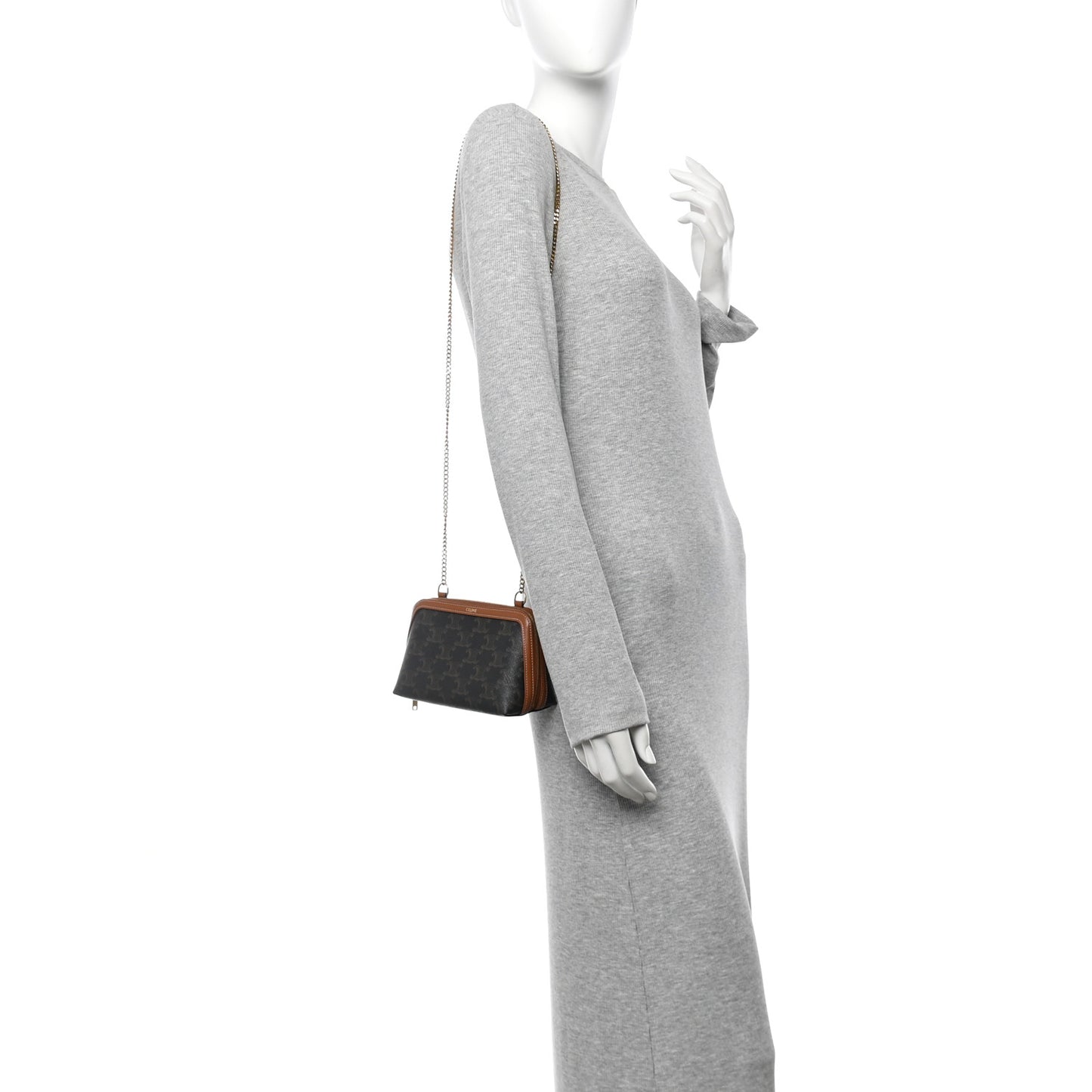 Triomphe Canvas Lambskin Clutch On Chain Tan