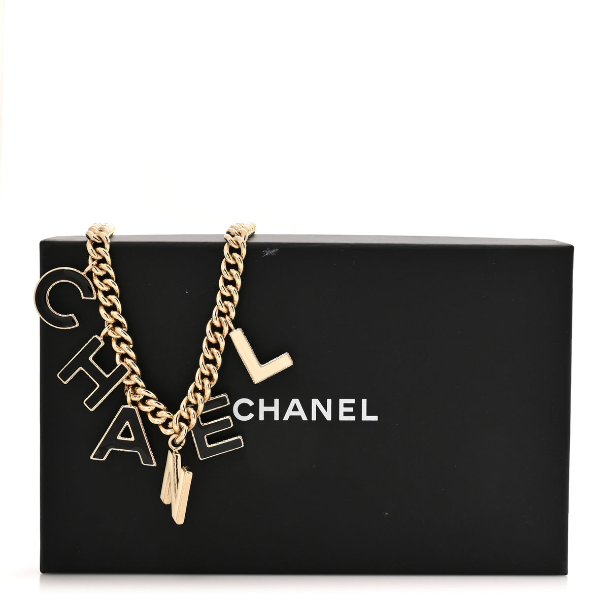 Metal Enamel Logo Choker Necklace Gold Black White
