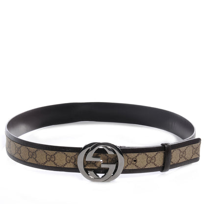 Gucci GG Supreme Monogram Niagara Lux Calfskin Interlocking G 40mm Belt 95 38 Beige Ebony Cocoa 1 of 5