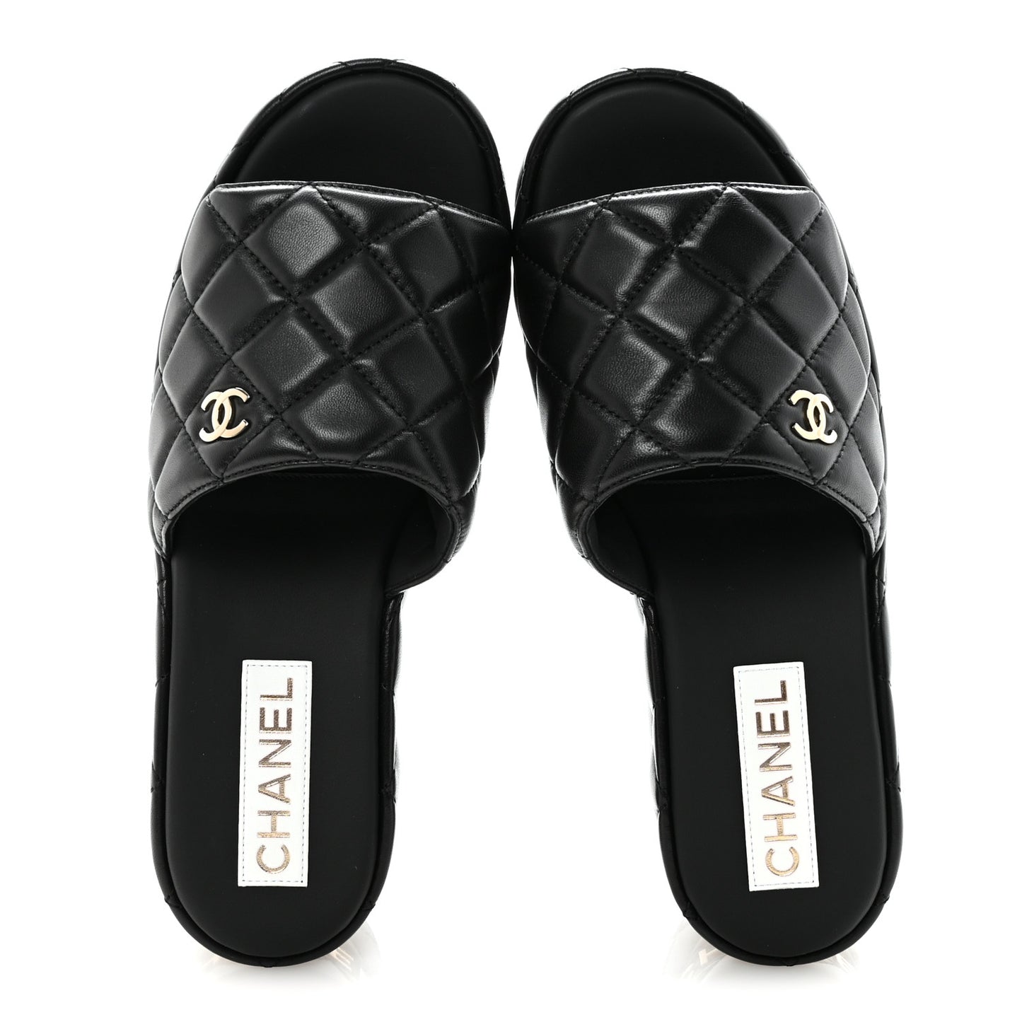Lambskin Quilted CC Mules Wedge Sandals 39 Black