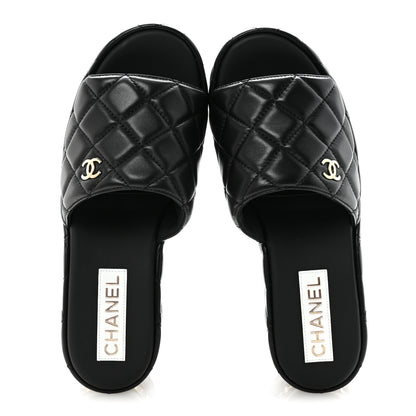 Chanel Lambskin Quilted CC Mules Wedge Sandals 39 Black 2 of 10