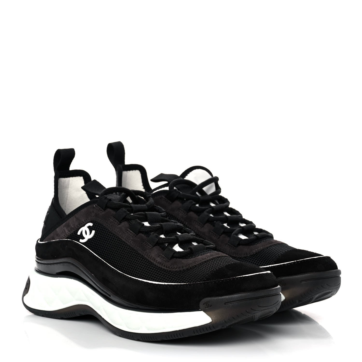 Chanel Fabric Suede CC Sneakers 38 Black Dark Grey 3 of 11