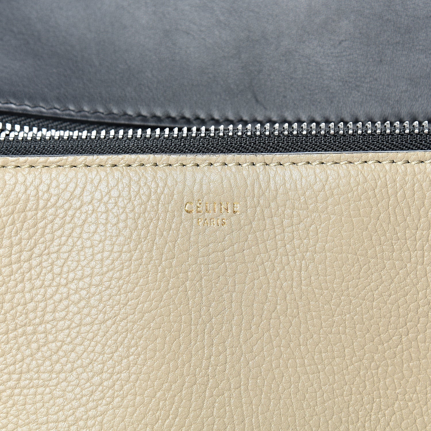 Celine Textured Calfskin Medium Bi-Color Edge Shoulder Bag Black Beige 5 of 15