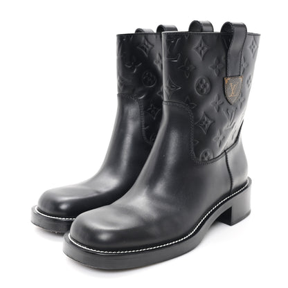 Louis Vuitton Calfskin Monogram Downtown Ankle Boots 39 Black 4 of 9
