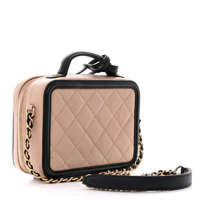 Chanel Caviar Quilted Small CC Filigree Vanity Case Beige Black 3 of 13
