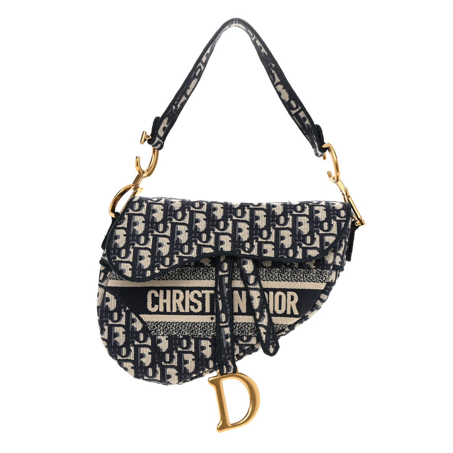 Oblique Embroidered Saddle Bag Blue