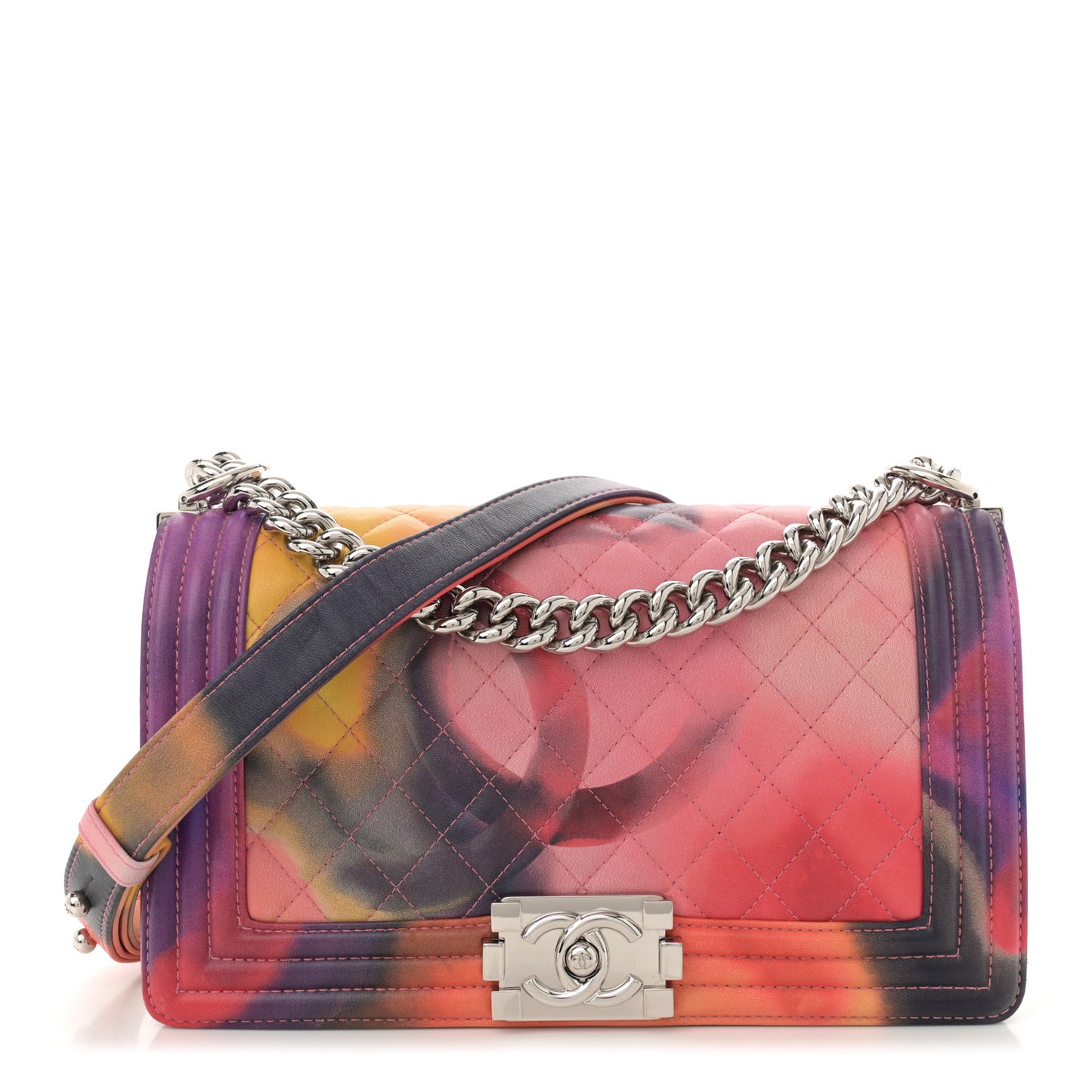 Printed Lambskin Quilted Medium Flower Power Boy Flap