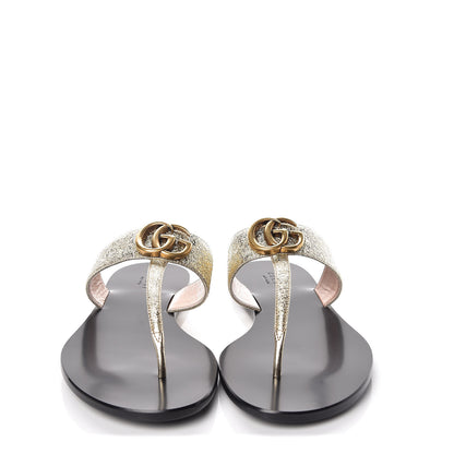 Gucci Nappa Silk Galassia GG Marmont Thong Flat Sandals 38.5 Platino 2 of 9