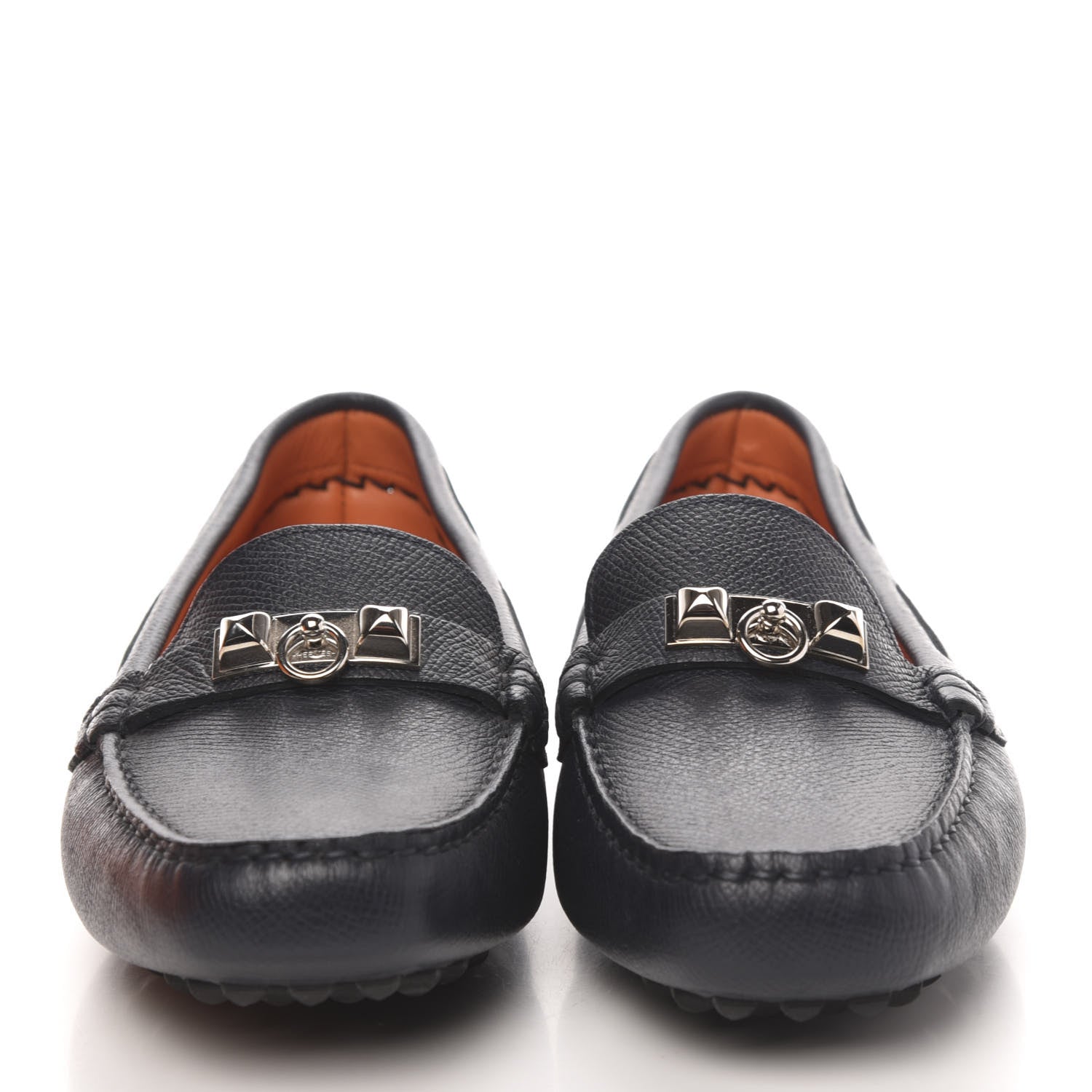 Hermes Epsom Womens Irving Driving Moccasin Loafers 37.5 Marine 2 of 9
