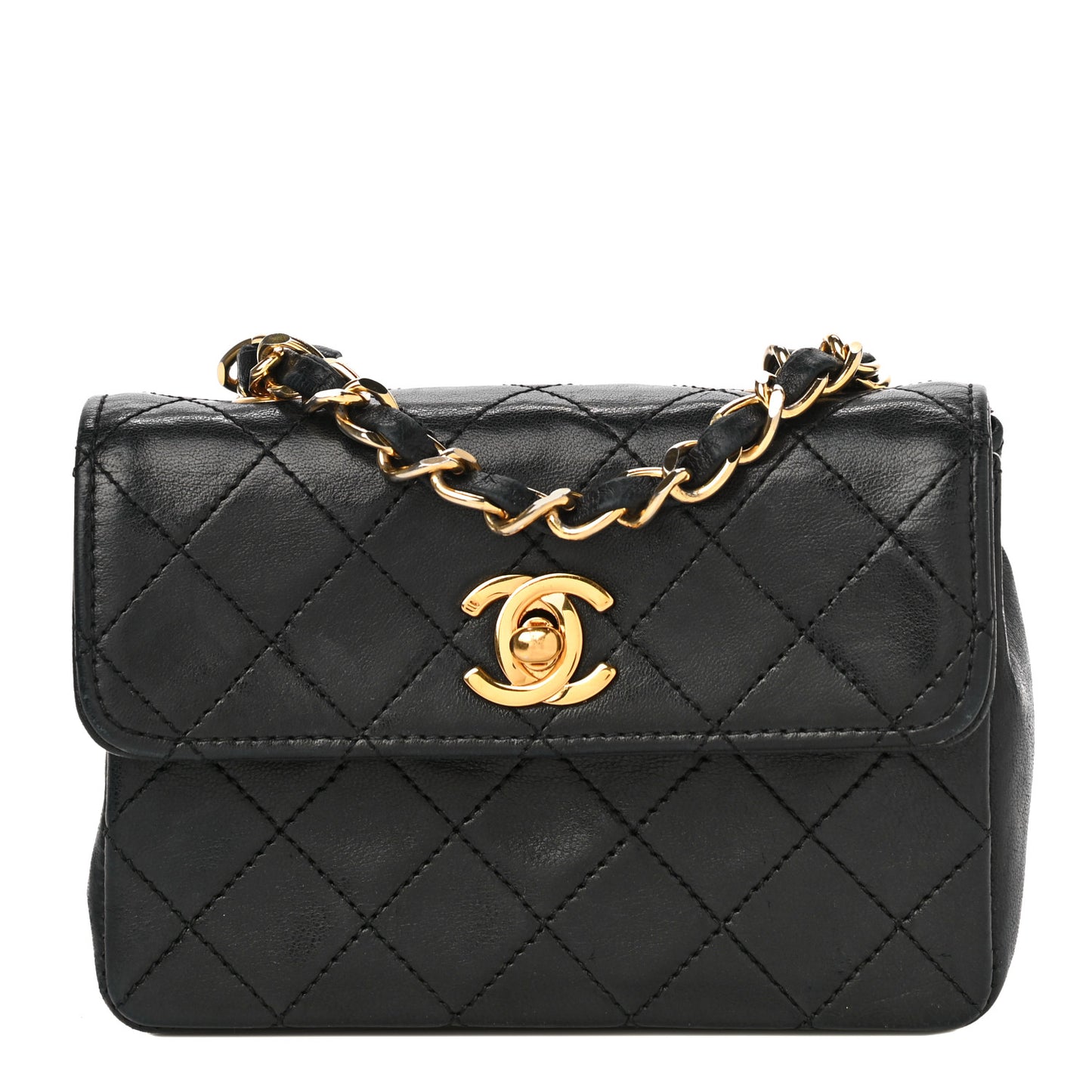 Lambskin Quilted Micro Mini Flap Bag Black