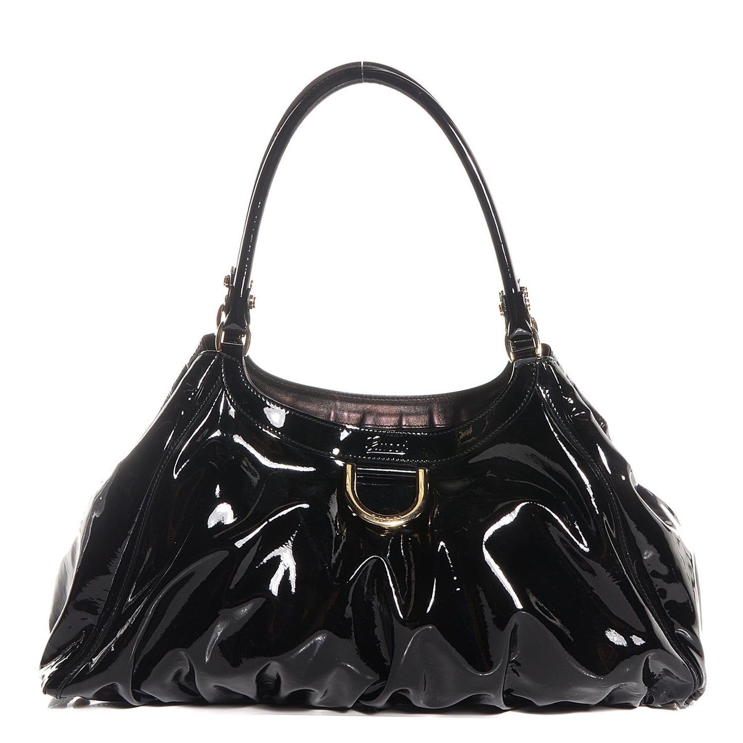 Patent D Gold Large Shoulder Bag Black