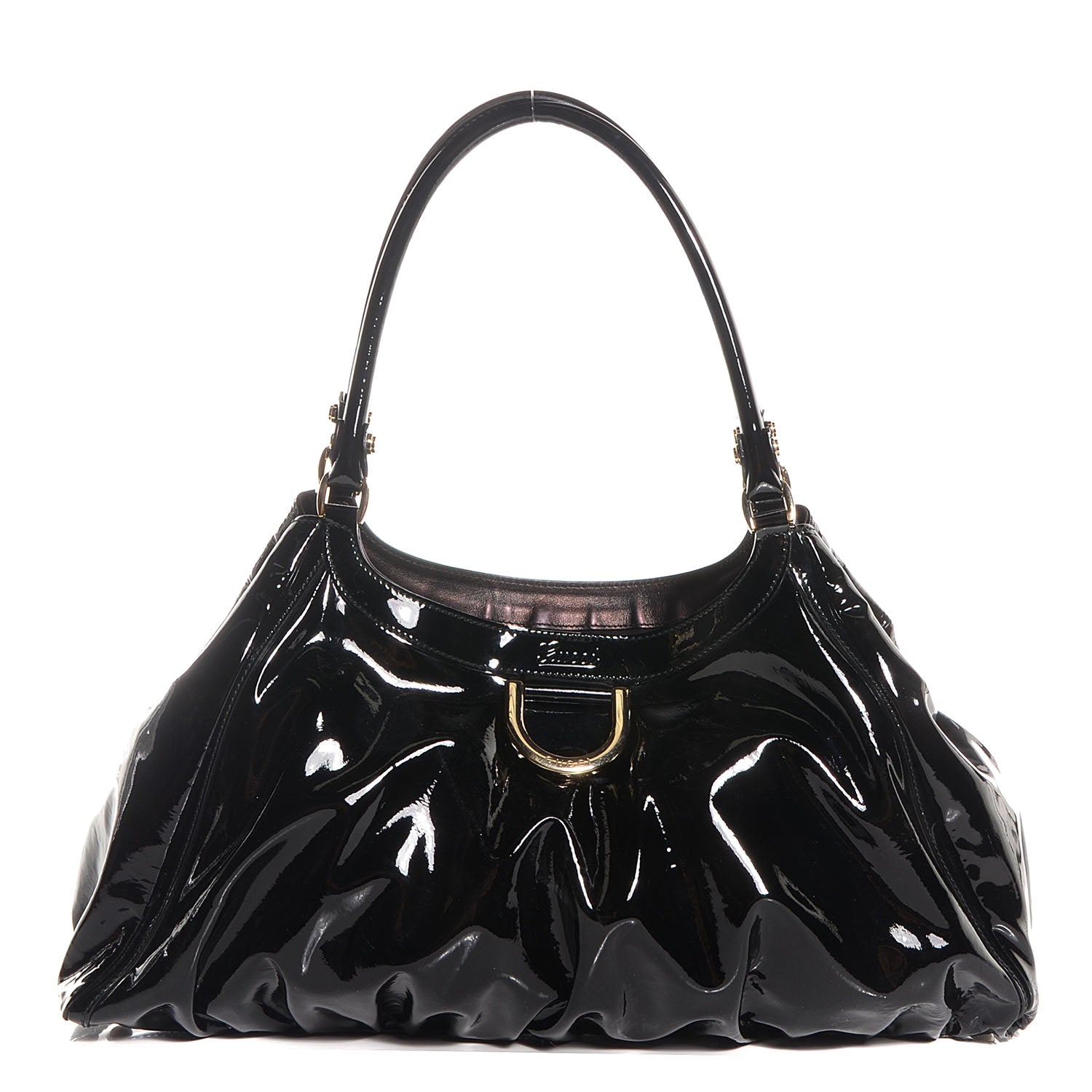 Gucci Patent D Gold Large Shoulder Bag Black 1 of 7