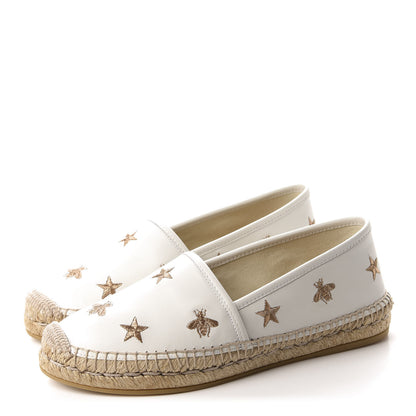 Gucci Calfskin Bee Star Embroidered Espadrilles 38 White 3 of 10