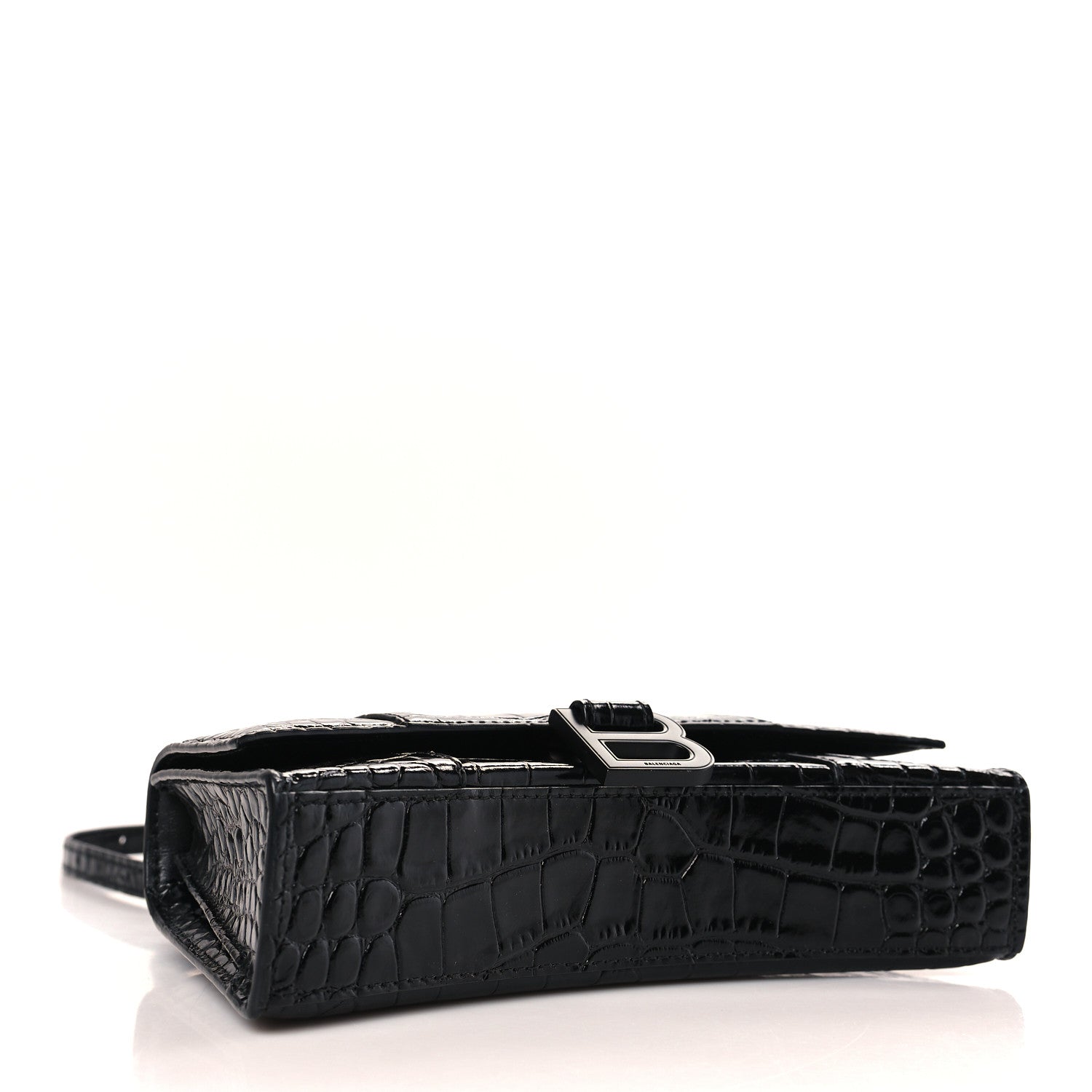 Balenciaga Shiny Calfskin Monochrome Crocodile Embossed Hourglass Chain Bag XS Black 4 of 8
