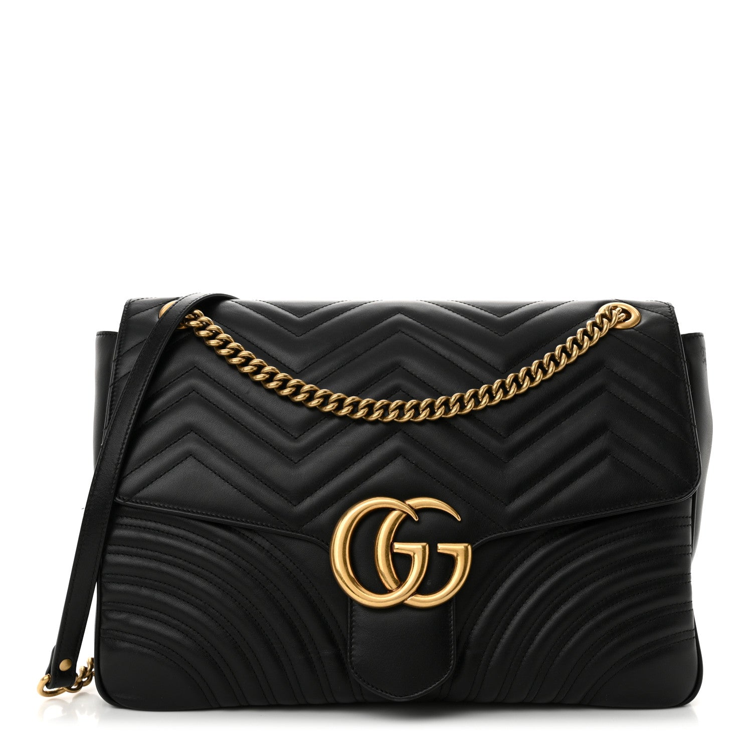 Gucci Calfskin Matelasse Large GG Marmont Shoulder Bag Black 1 of 12