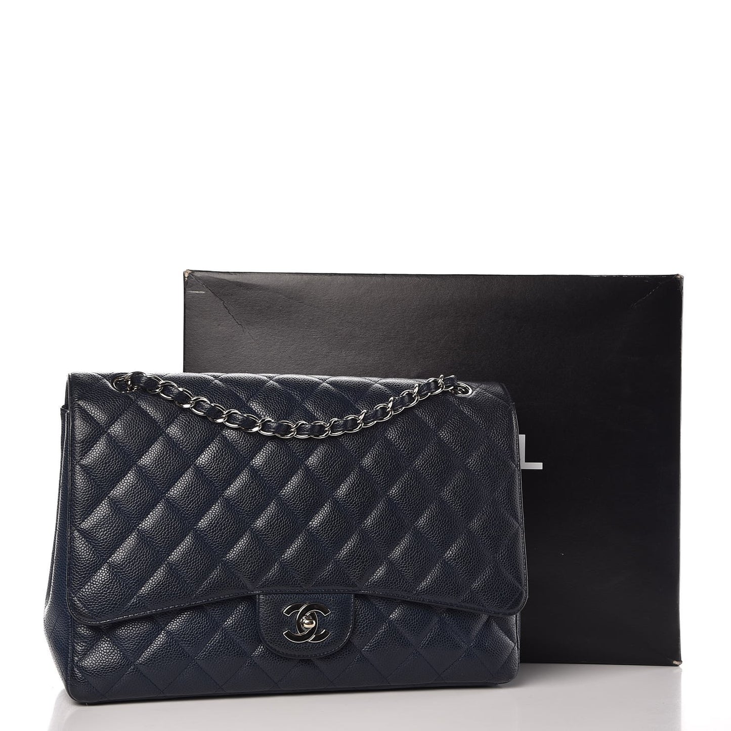 Caviar Quilted Maxi Single Flap Navy