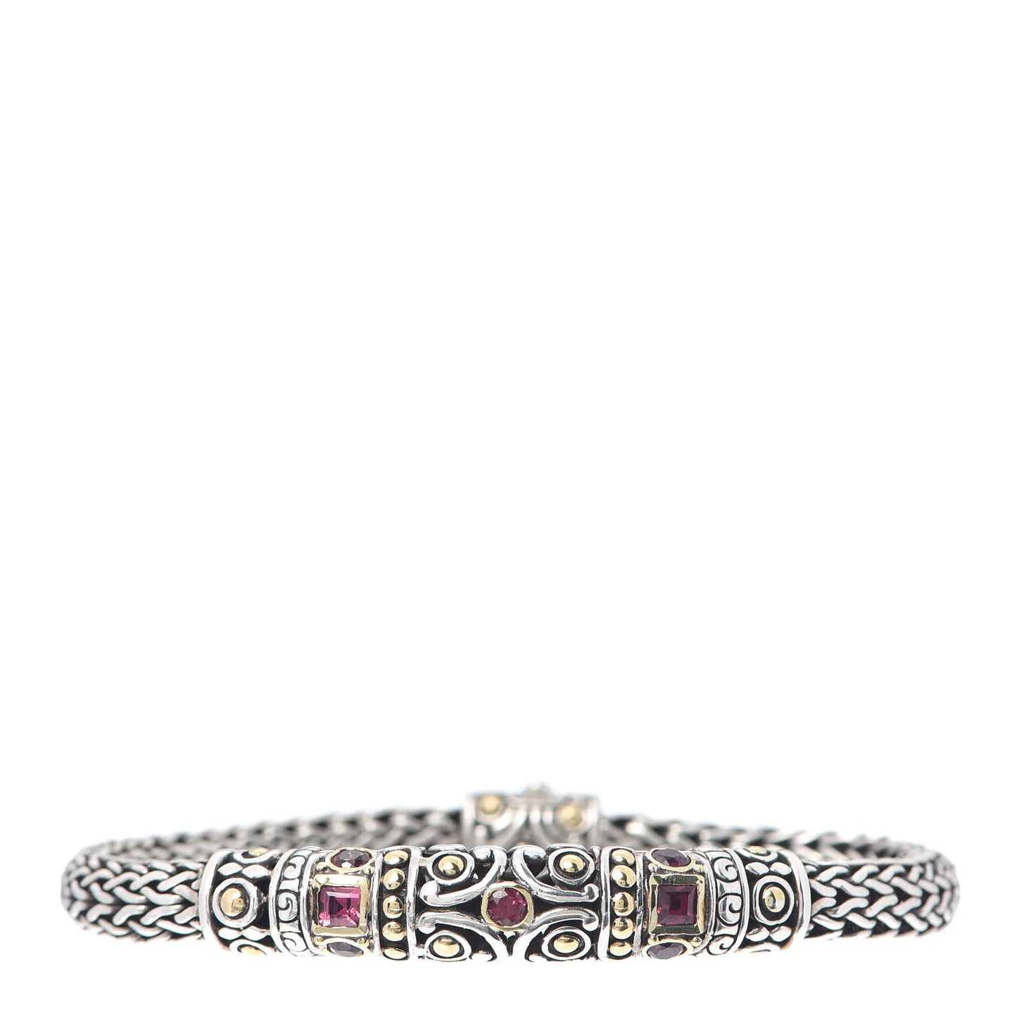Sterling Silver 18K Yellow Gold Rhodolite Garnet 6.5mm Station Bracelet