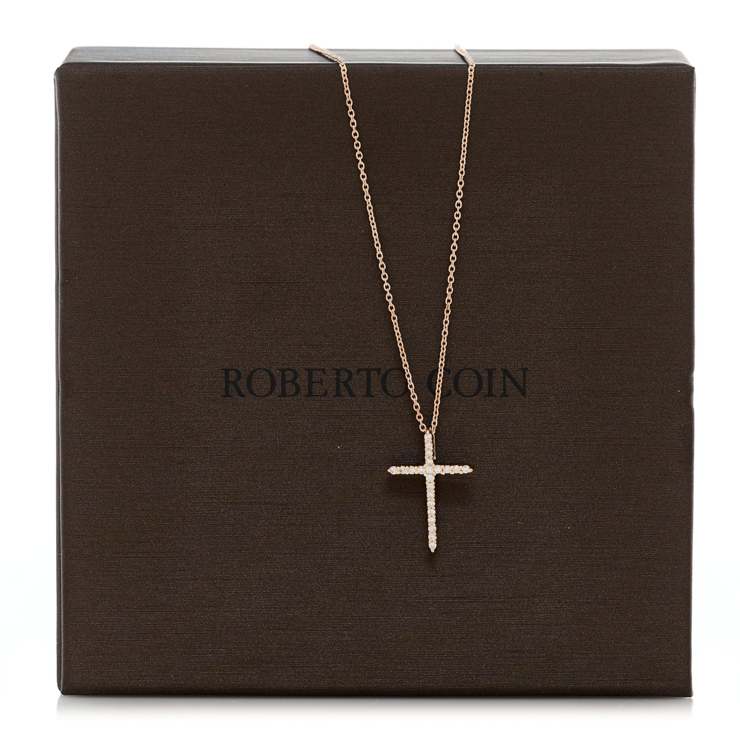 18K Rose Gold Diamond Cross Pendant Necklace
