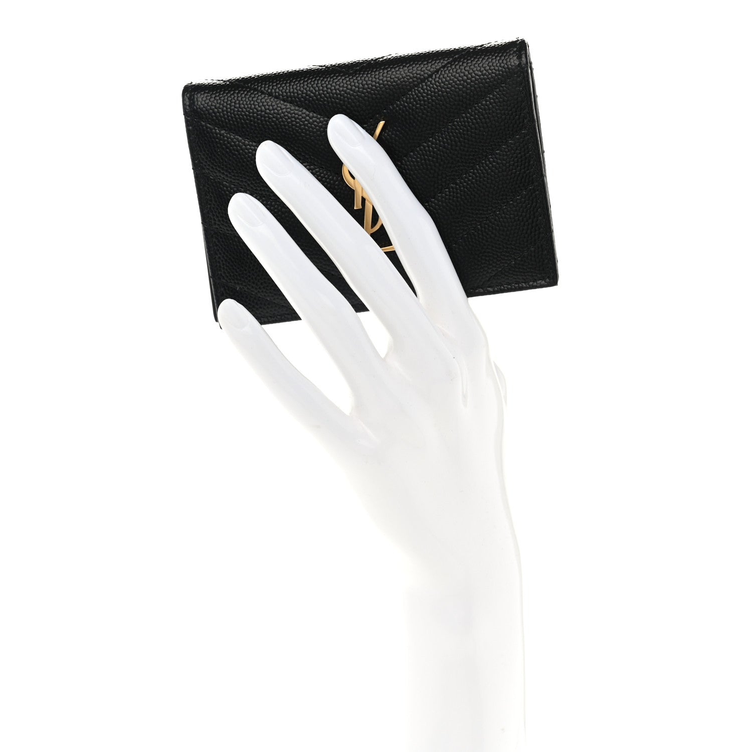 Saint Laurent Grain De Poudre Matelasse Chevron Monogram Flap Card Case Black 2 of 9