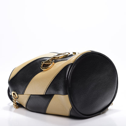 Gucci Calfskin Diagonal Striped Mini Zumi Bucket Bag Black Beige 3 of 10
